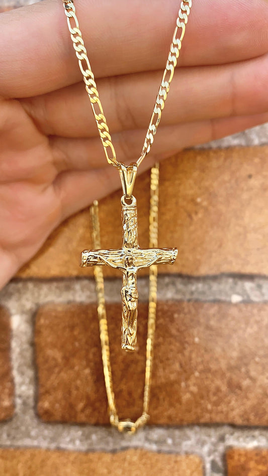 14K Yellow Gold Filled Cross Necklace Pendant Womens Mens Everyday