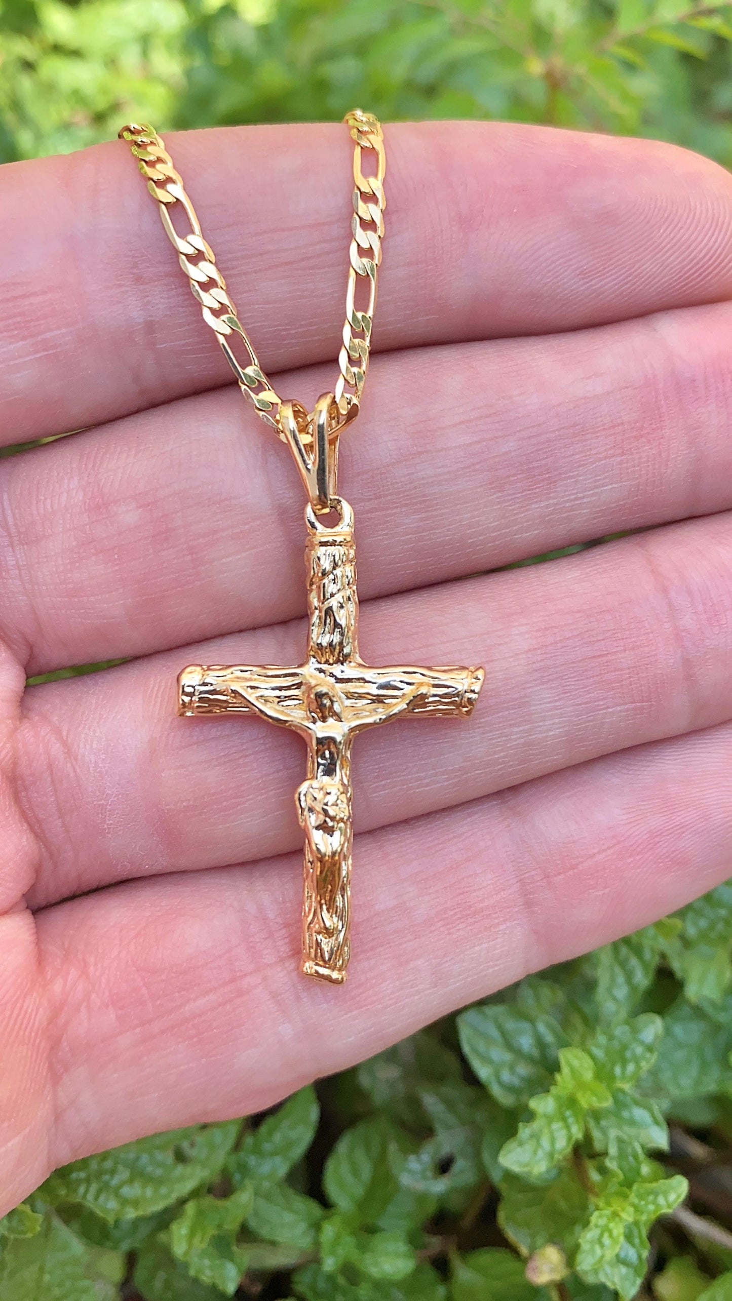 14K Yellow Gold Filled Cross Necklace Pendant Womens Mens Everyday