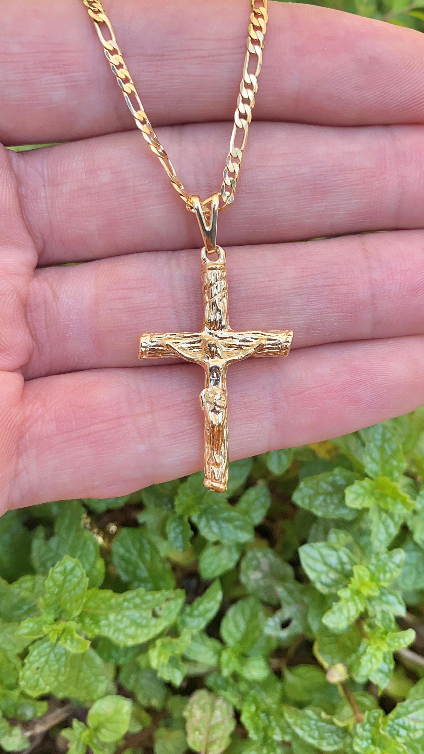 14K Yellow Gold Filled Cross Necklace Pendant Womens Mens Everyday