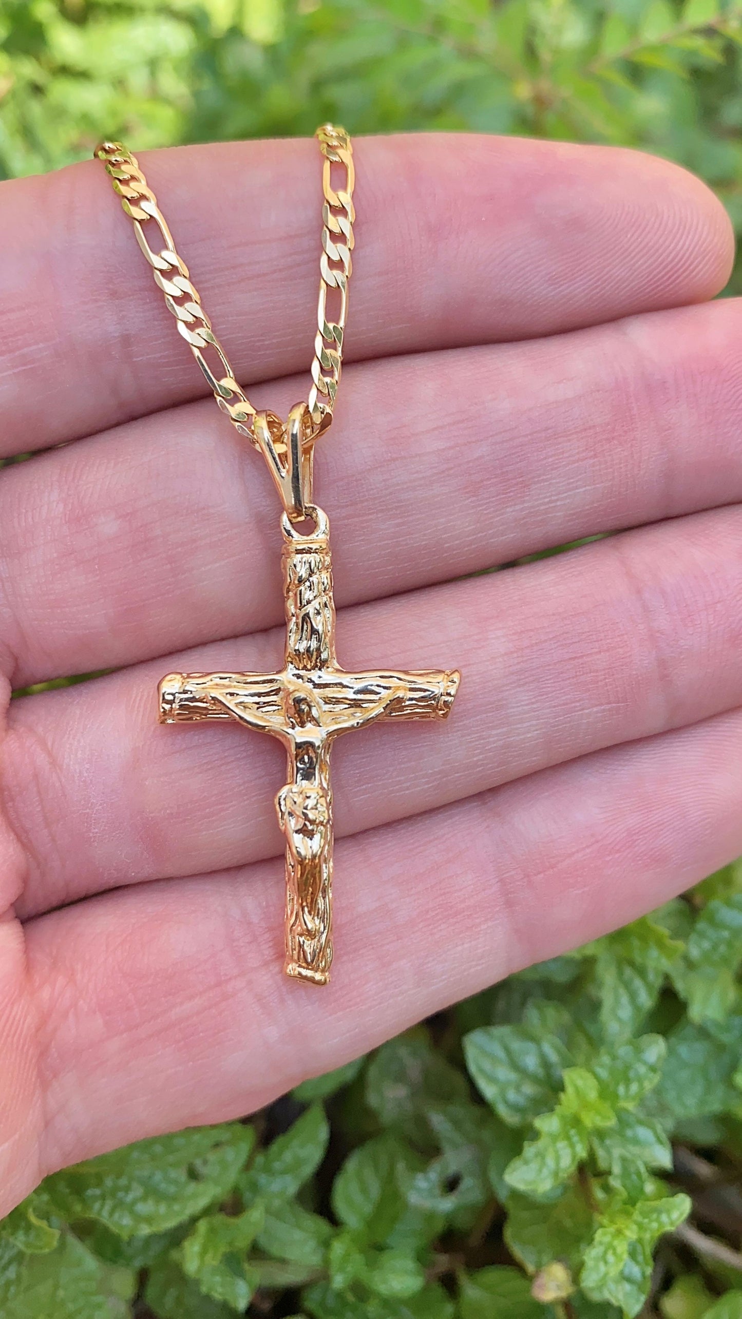 14K Yellow Gold Filled Cross Necklace Pendant Womens Mens Everyday