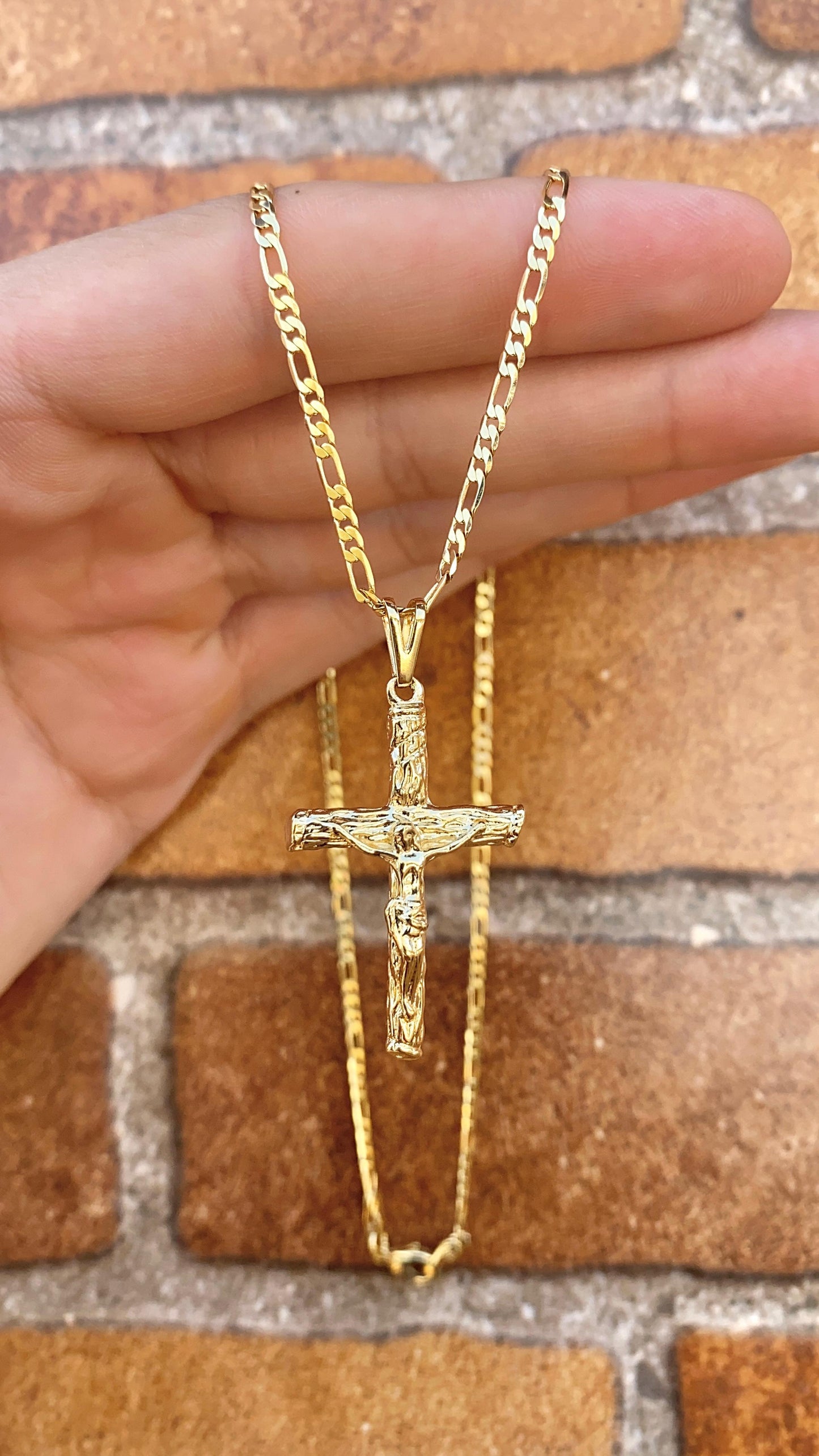 14K Yellow Gold Filled Cross Necklace Pendant Womens Mens Everyday