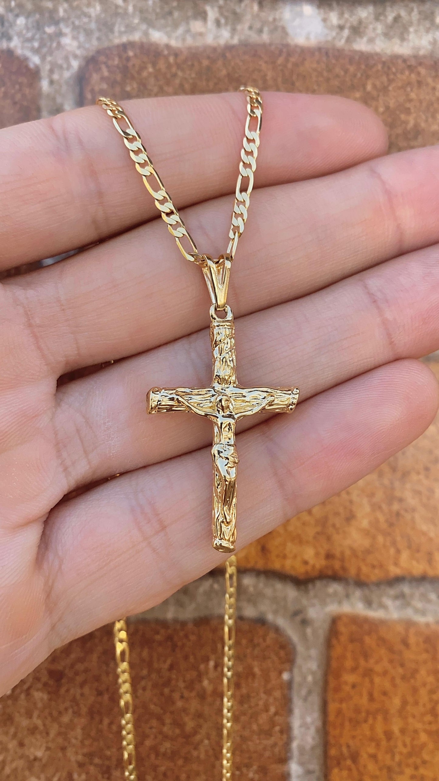 14K Yellow Gold Filled Cross Necklace Pendant Womens Mens Everyday