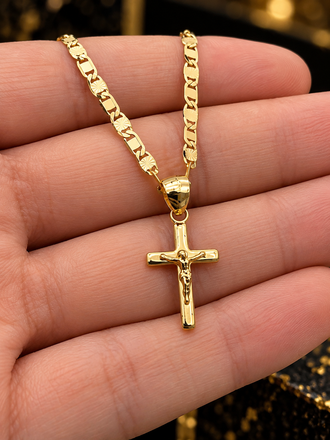 14K Gold Filled Small Flat Cross Valentino Chain