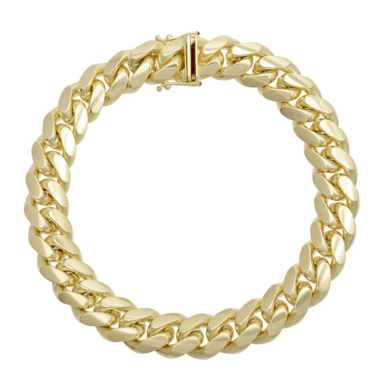 9mm Miami Cuban Curb Bracelet Solid Gold 14K Men's Jewelry Fashion Thick Box Clasp 8"