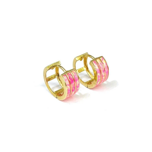 Opal Pink Huggies Hoop Earrings for Girls Womens in 14K Yellow Gold 11x12mm Gifts for Her