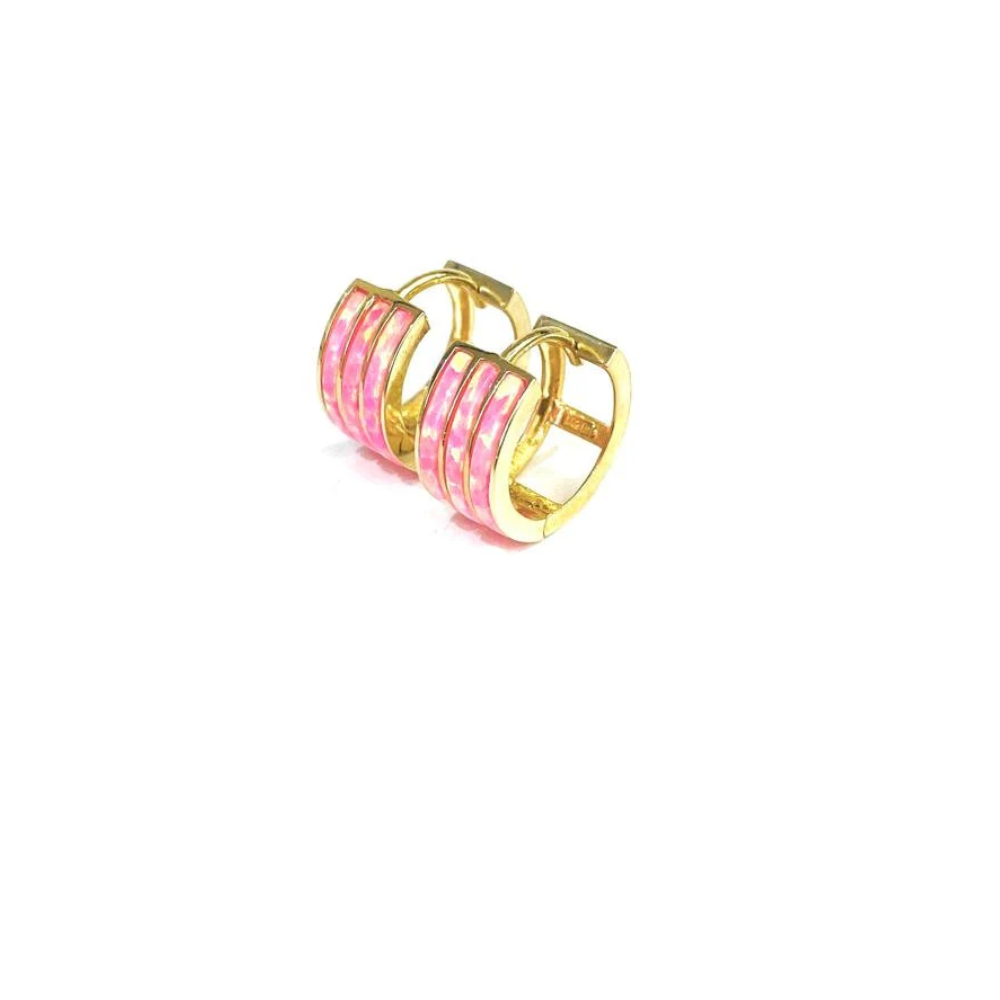 Opal Pink Huggies Hoop Earrings for Girls Womens in 14K Yellow Gold 11x12mm Gifts for Her