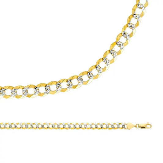 10K Yellow Gold Cuban Chain Necklace Two Tone 2.4mm for Kids Womens Mens Diamond Cut