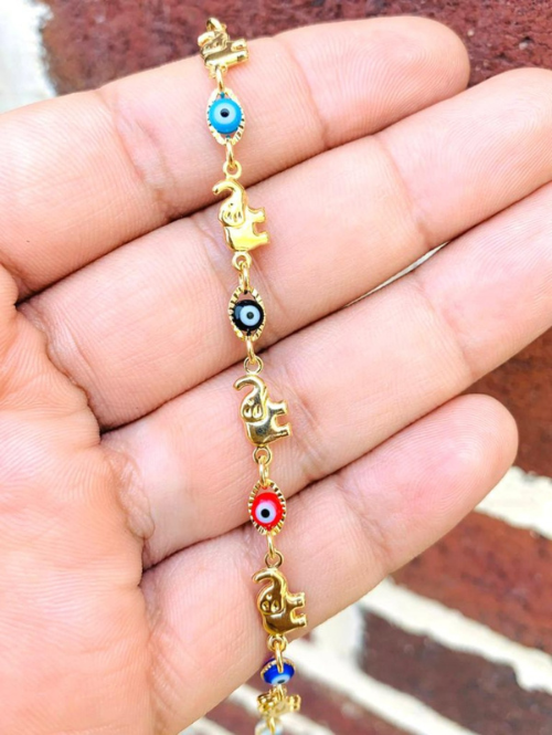 Bebé/niños relleno de oro elefante mal de ojo bebé pulsera suerte/14k oro real relleno bebé pulsera 