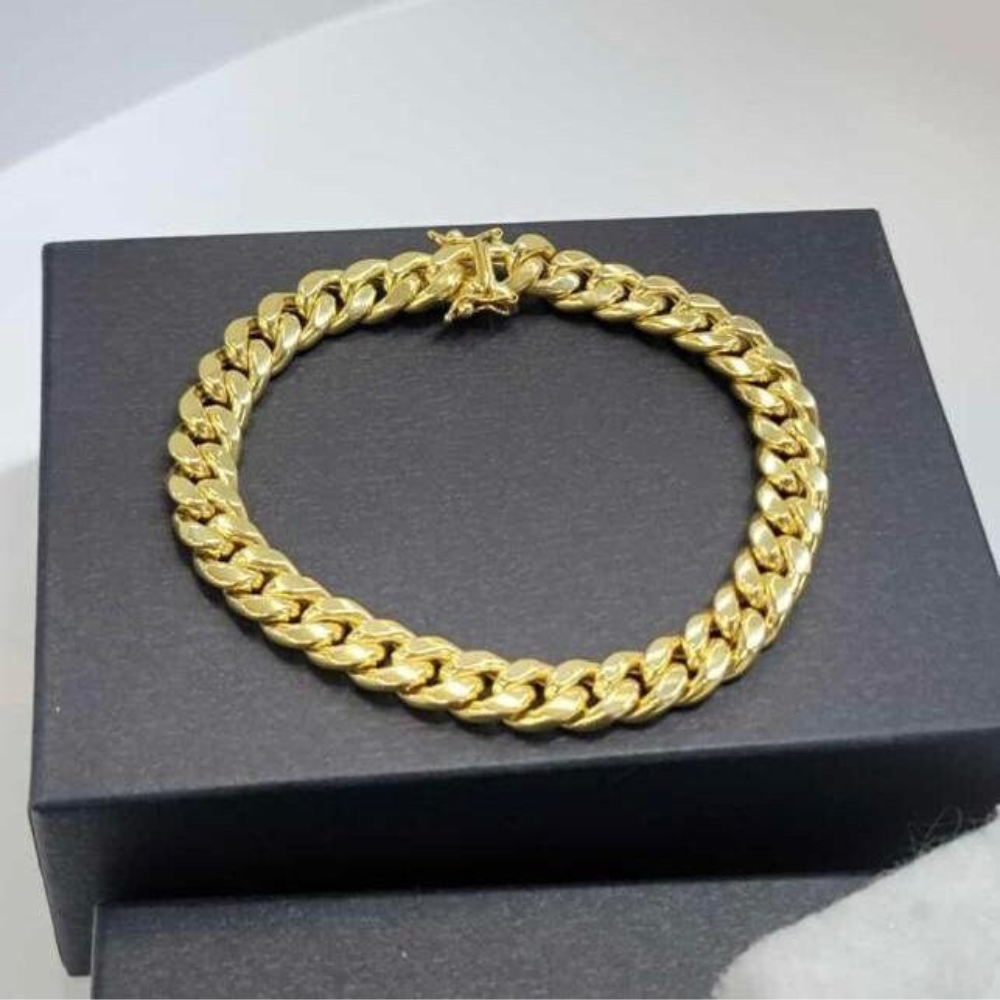 9mm Miami Cuban Curb Bracelet Solid Gold 14K Men's Jewelry Fashion Thick Box Clasp 8"