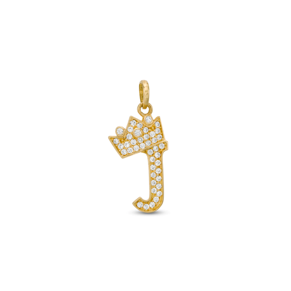 Initial Letter Pendant CZ Crown Charm in 14K Yellow Gold For Mens Womens Kids