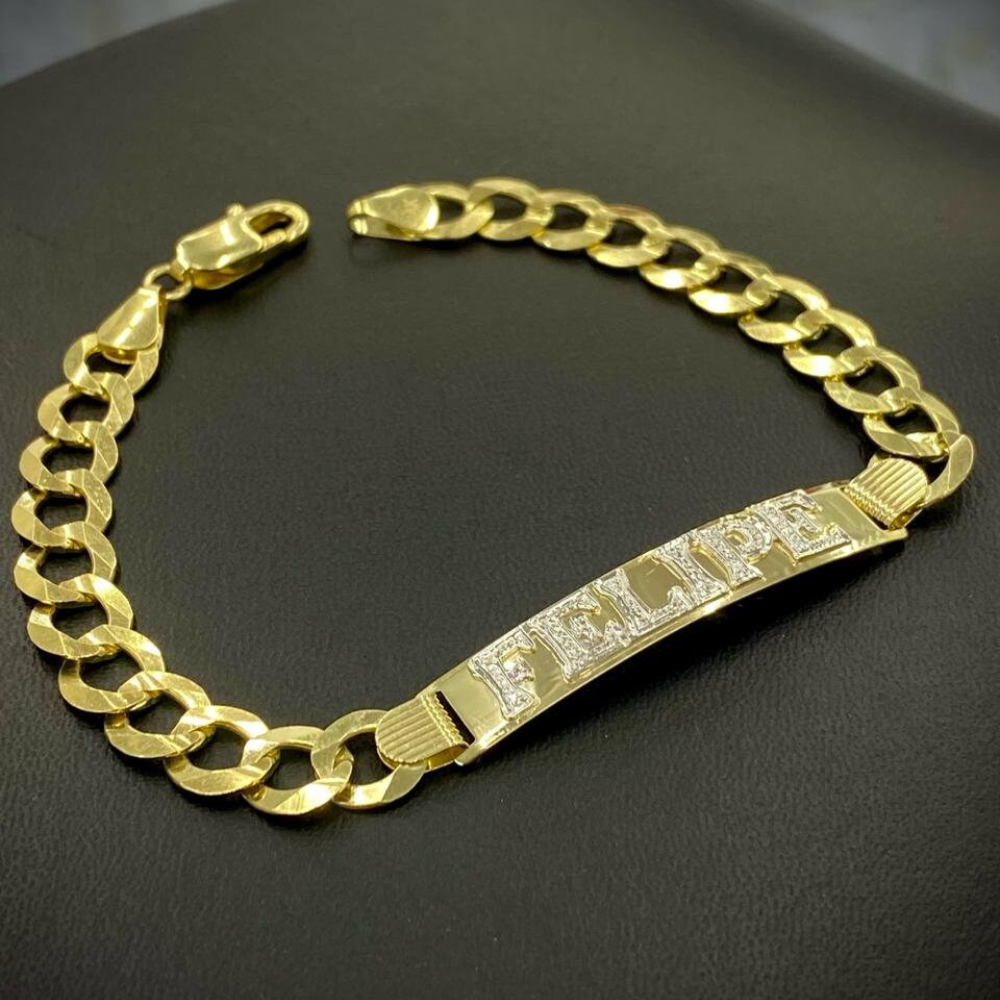 14K Solid Yellow Gold Cuban Curb Bracelet 8.75" INCH for Mens 8.5mm 3D Engraving