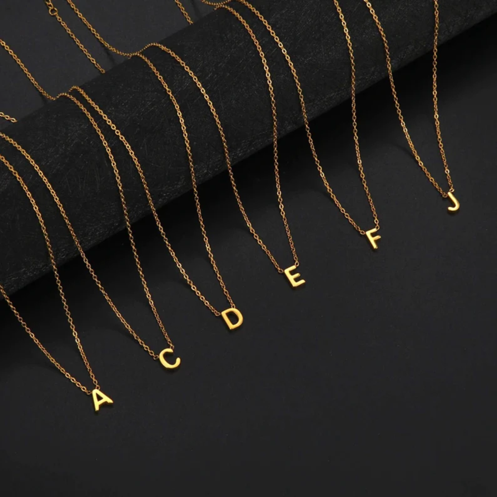 Cable Link Chain Initials Letters Pendant Necklace 14K Yellow Gold Women Girls 16" INCH