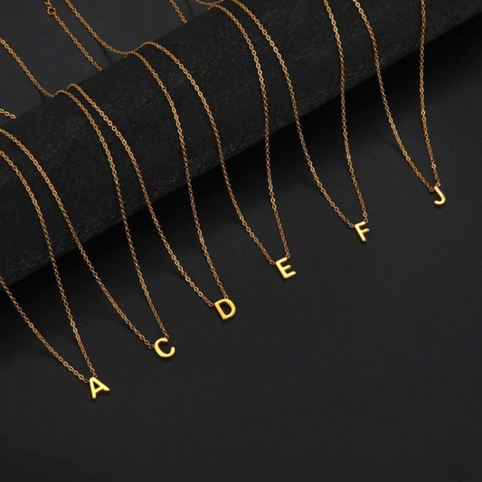 Cable Link Chain Initials Letters Pendant Necklace 14K Yellow Gold Women Girls 16" INCH