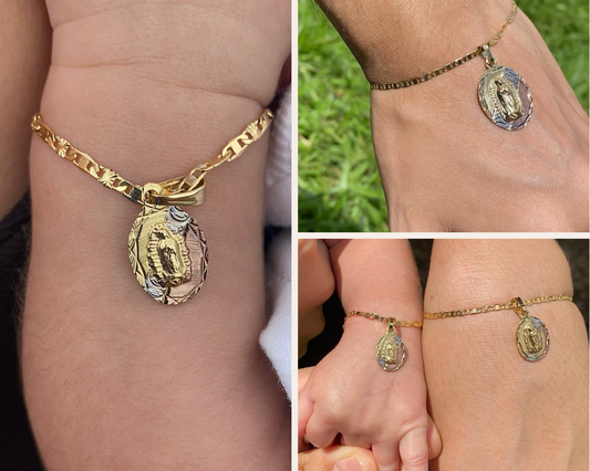 14K Gold Filled Virgen de Guadalupe Tri Color Bracelet Family Jewelry Pulsera de la Virgencita