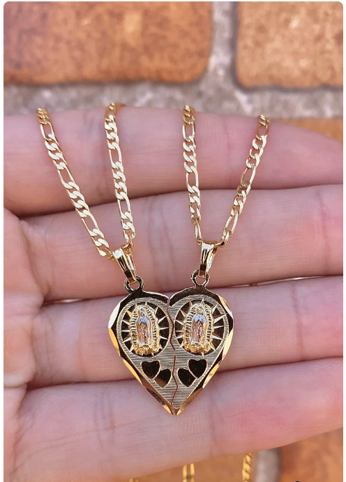 Heart Broken Pendant Virgen de Guadalupe Necklace 20" 14K Gold Filled Womens Unisex Mens