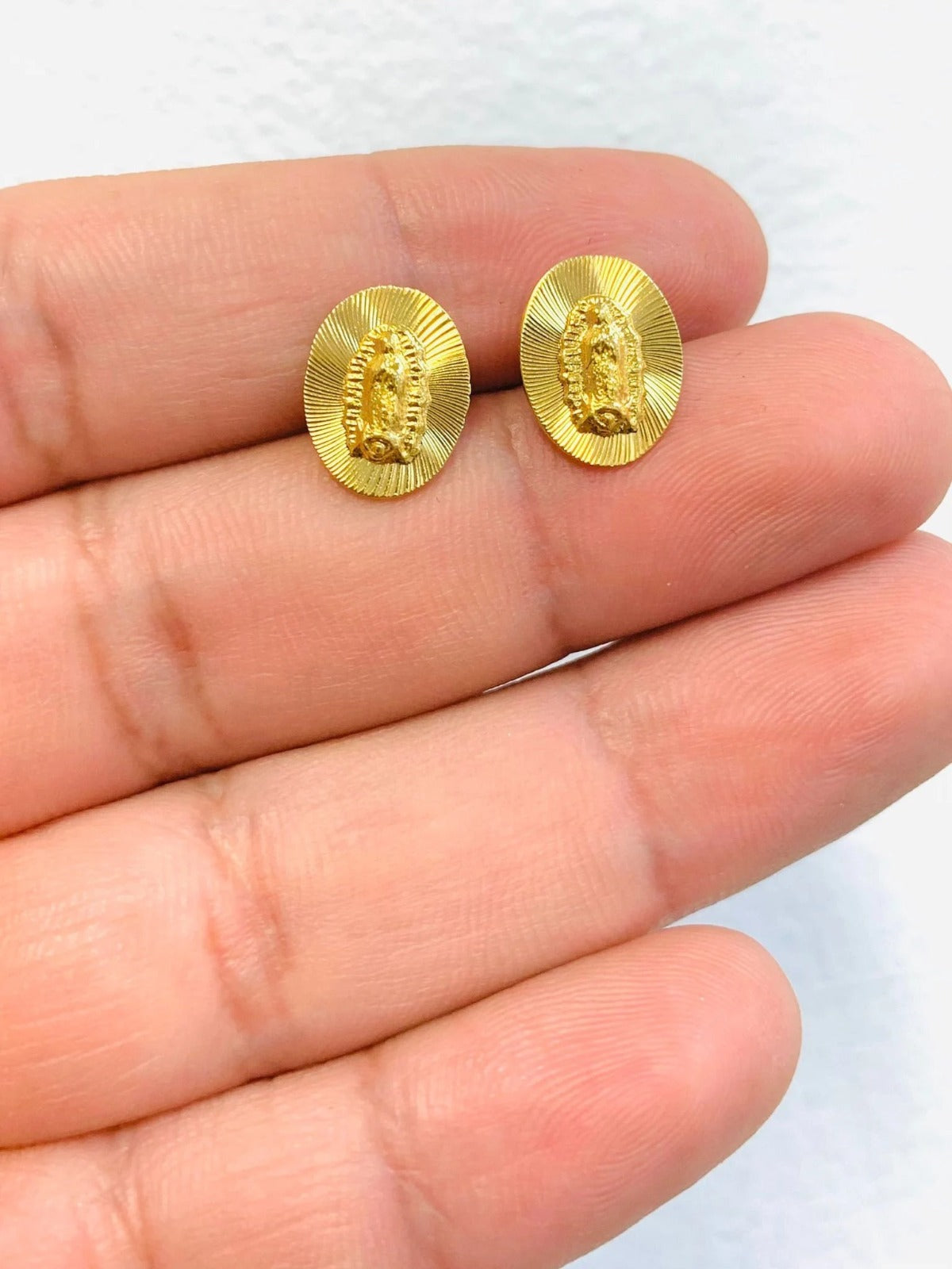 Virgen de Guadalupe Stud Earrings 14K Small Diamond Cut GF 13x10mm Jewelry Gifts Elegance For Girls Ladies Womes