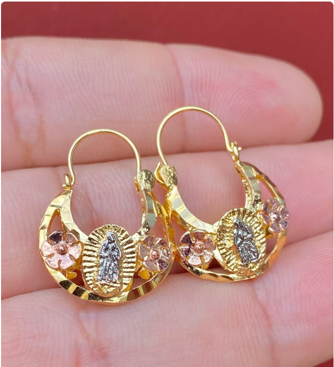 Hoop Basket Earrings Virgen de Guadalupe 14K Gold Filled Gifts Catholics