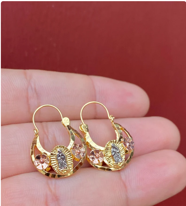 Hoop Basket Earrings Virgen de Guadalupe 14K Gold Filled Gifts Catholics