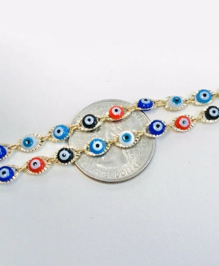 Evil Eye Necklace Good Luck & Protection Cadena Mal de Ojo En Oro Laminado