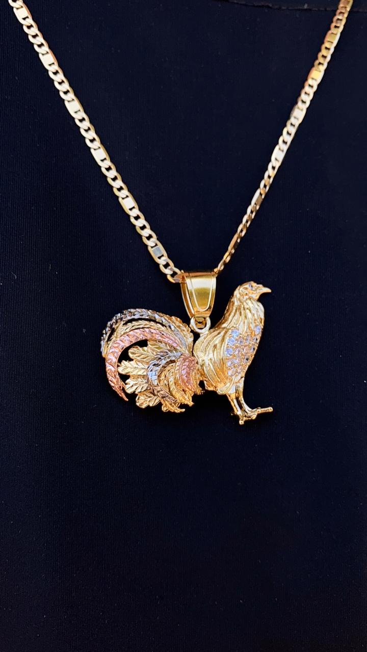 Rooster Chicken Pendant 14K Gold Filled 24" Necklace Valentino Figaro Chain