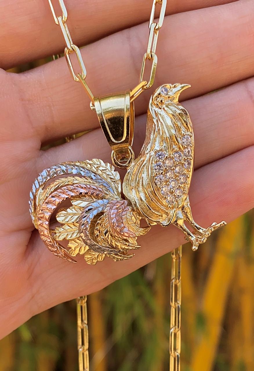 14K Gold Filled Rooster Chicken Necklace 20" Paper Clip Chain For Womens and Mens