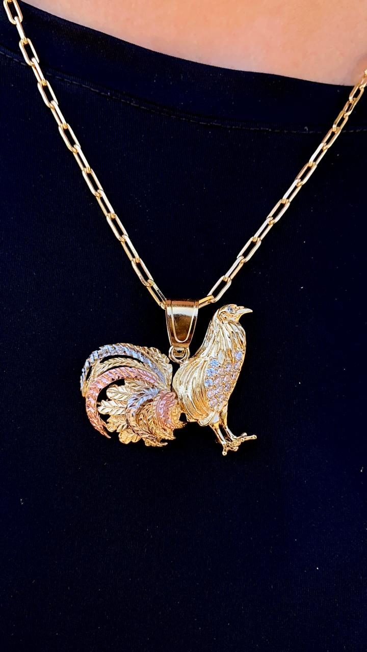 14K Gold Filled Rooster Chicken Necklace 20" Paper Clip Chain For Womens and Mens