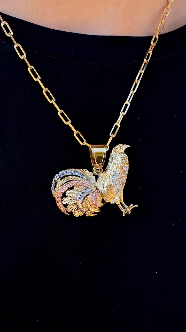 14K Gold Filled Rooster Chicken Necklace 20" Paper Clip Chain For Womens and Mens