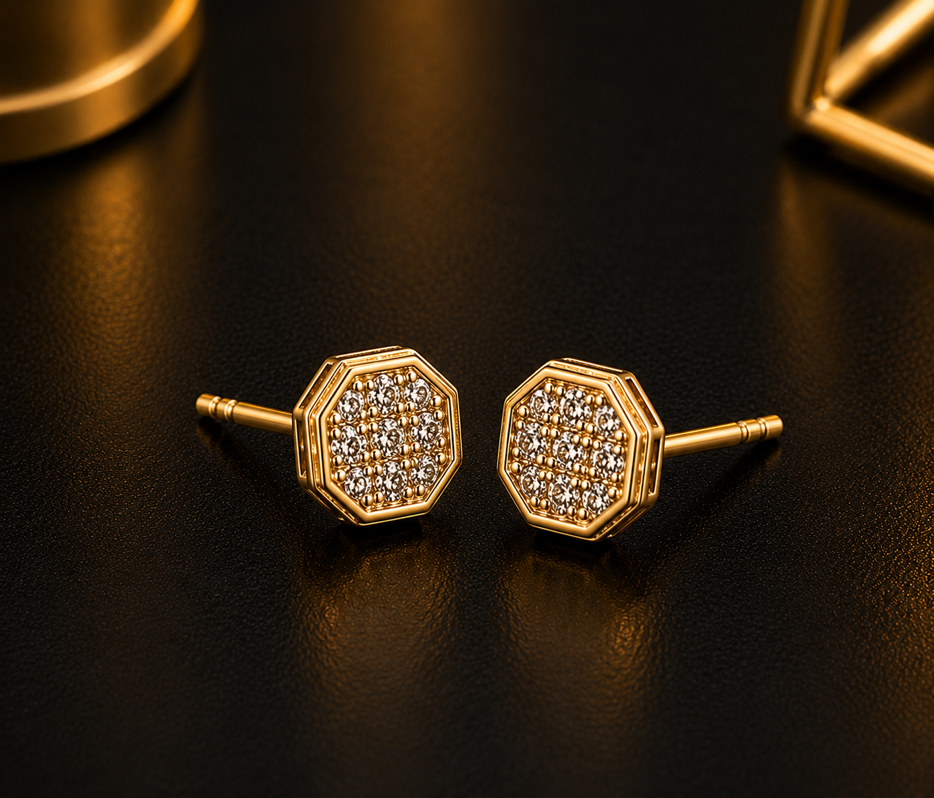 14K Yellow Gold Stud Earrings for Girls Octagon Style