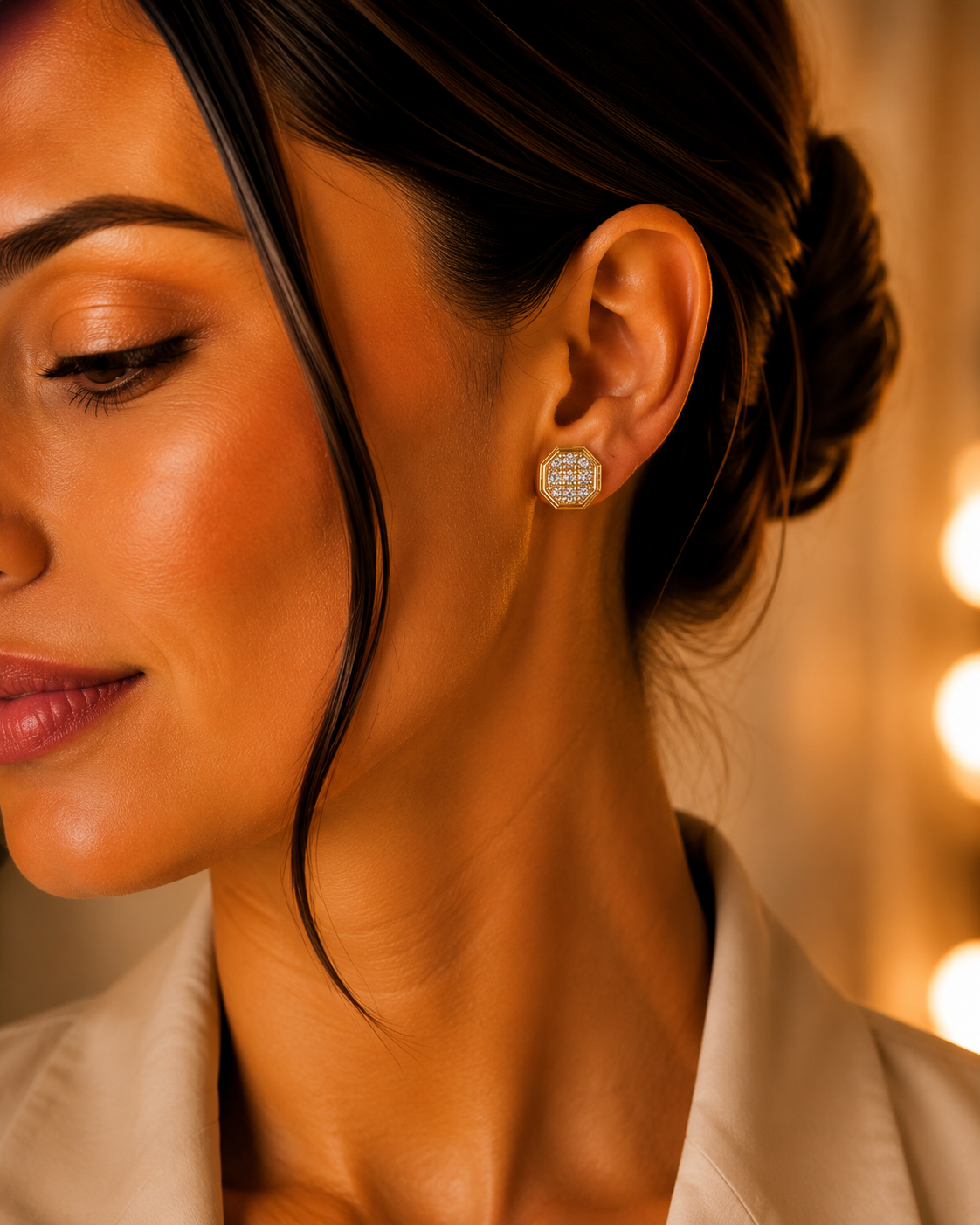 14K Yellow Gold Stud Earrings for Girls Octagon Style