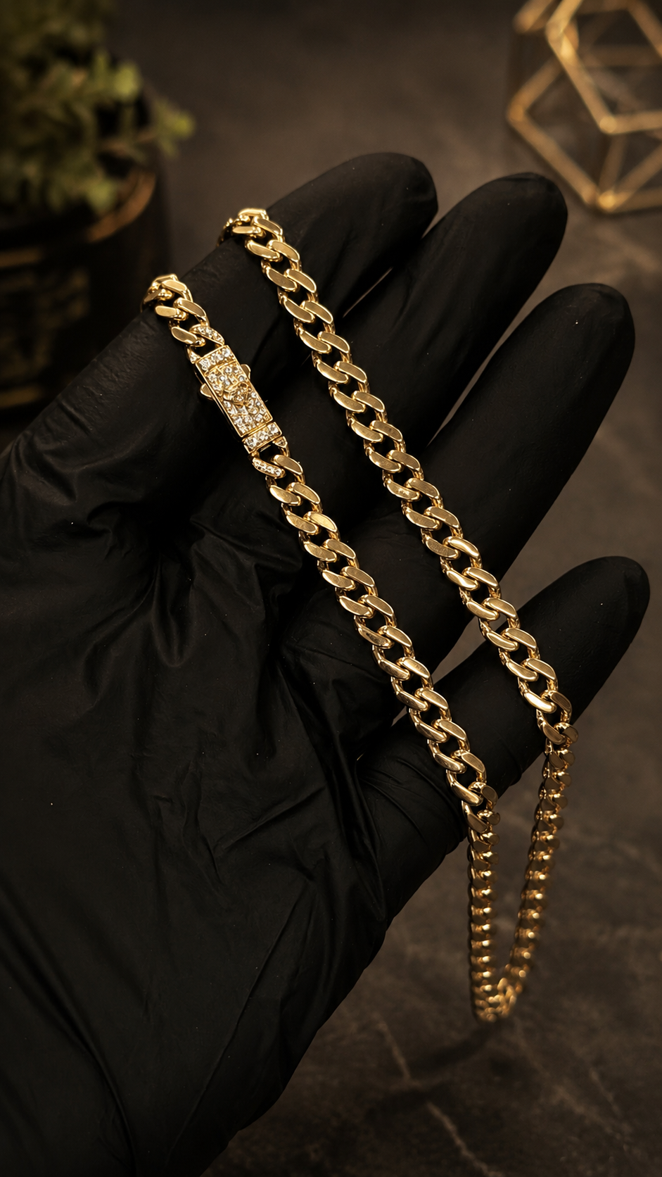 Monaco Chain Necklace 6mm 14K Gold