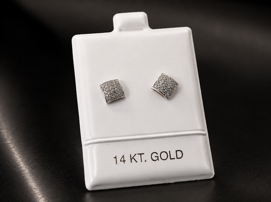 14K White Gold Square Stud Earrings 6x6mm