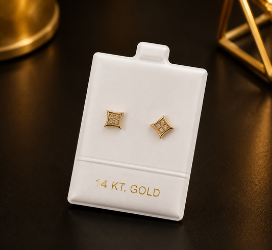 14K Yellow Gold CZ Stud Earrings for Womens