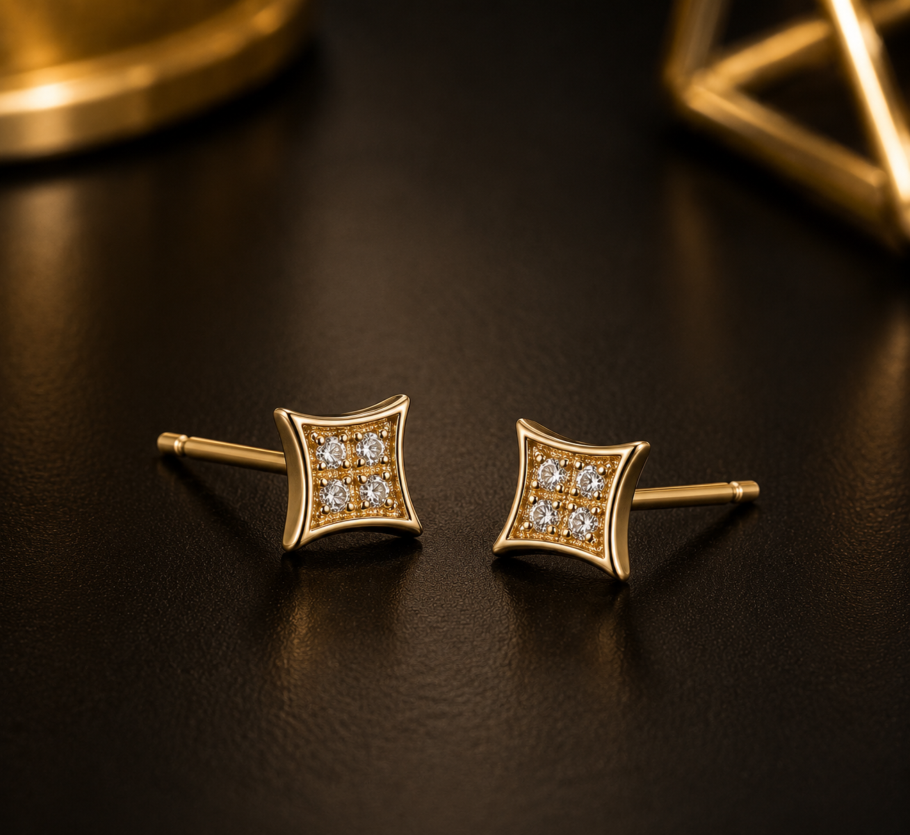 14K Yellow Gold CZ Stud Earrings for Womens