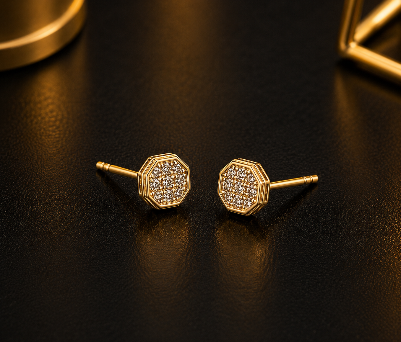 14K Yellow Gold Stud Earrings for Girls Octagon Style