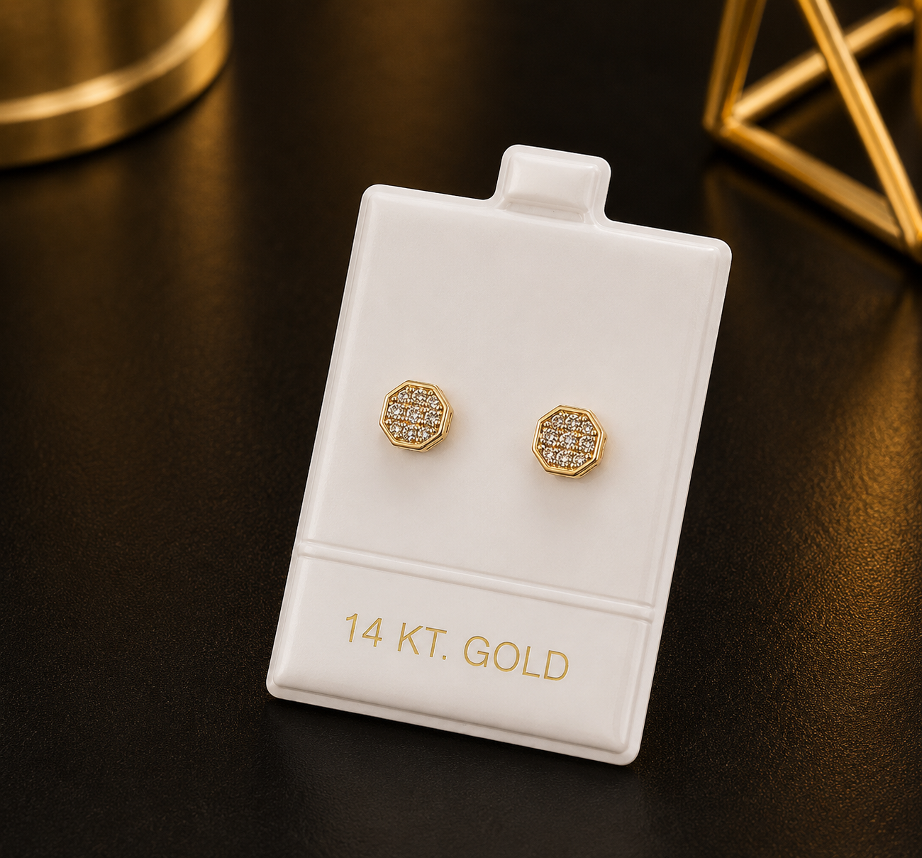 14K Yellow Gold Stud Earrings for Girls Octagon Style