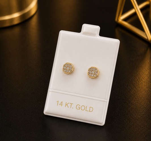 14K Yellow Gold Stud Earrings for Girls Octagon Style