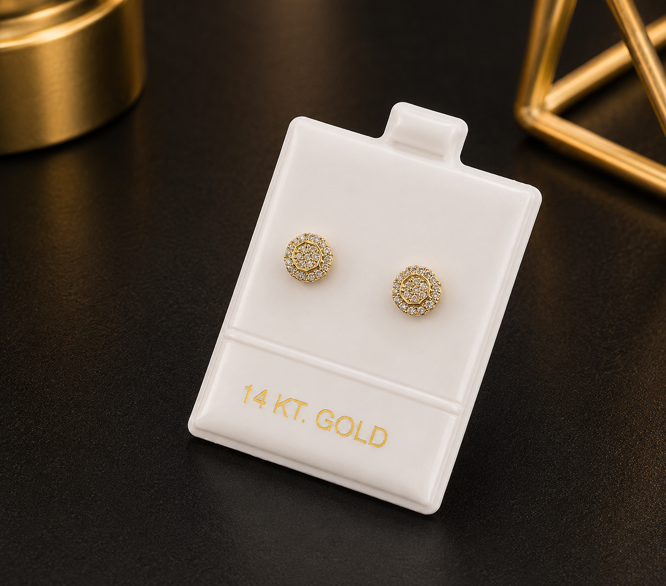 14K Yellow Gold Round Halo Stud Earrings