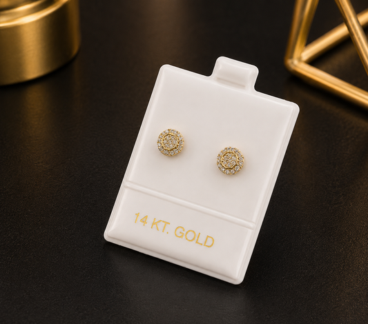 14K Yellow Gold Round Halo Stud Earrings