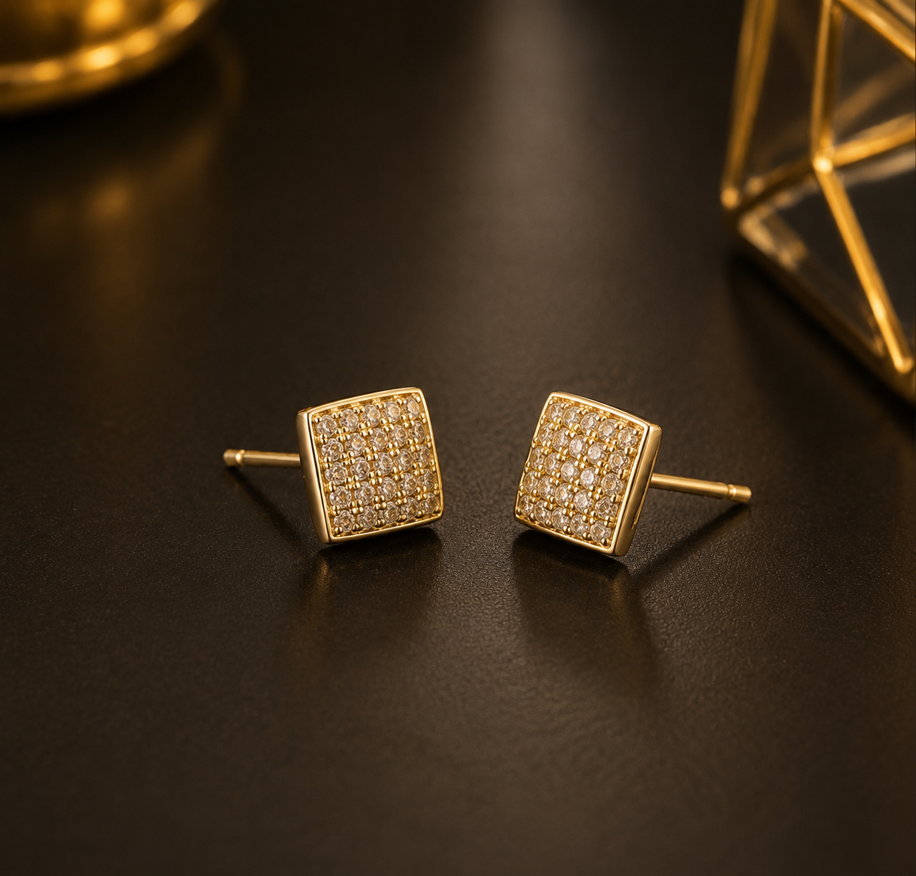14K Yellow Gold Square CZ Stud Earrings 7x7mm
