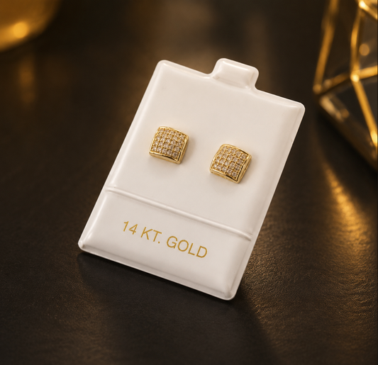 14K Yellow Gold Square CZ Stud Earrings 7x7mm