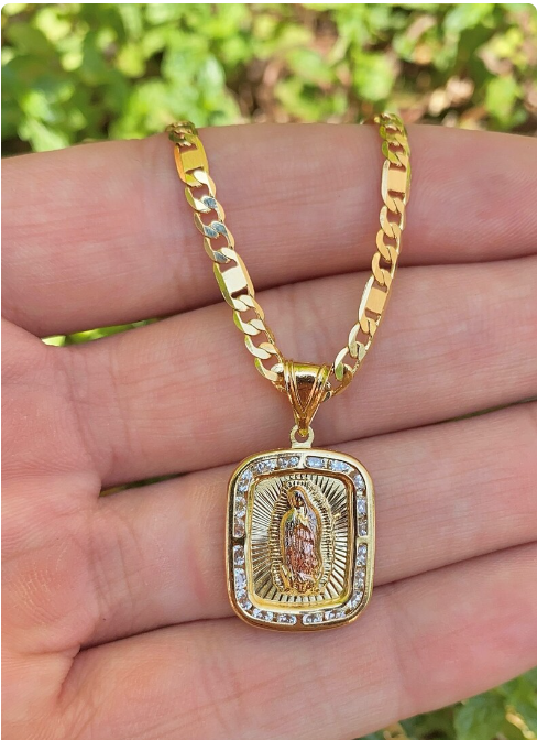 14K Gold Filled Virgencita de Guadalupe Necklace Chain 24" Pendant Jewelry Stylish Mens