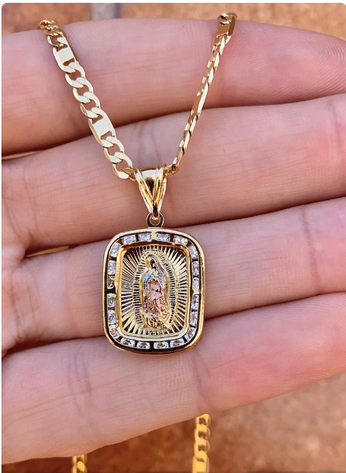 14K Gold Filled Virgencita de Guadalupe Necklace Chain 24" Pendant Jewelry Stylish Mens