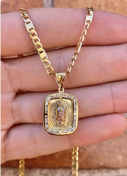 14K Gold Filled Virgencita de Guadalupe Necklace Chain 24" Pendant Jewelry Stylish Mens