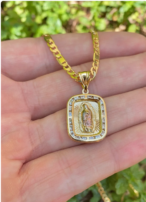 14K Gold Filled Virgencita de Guadalupe Necklace Chain 24" Pendant Jewelry Stylish Mens