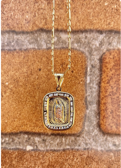 14K Gold Filled Virgencita de Guadalupe Necklace Chain 24" Pendant Jewelry Stylish Mens