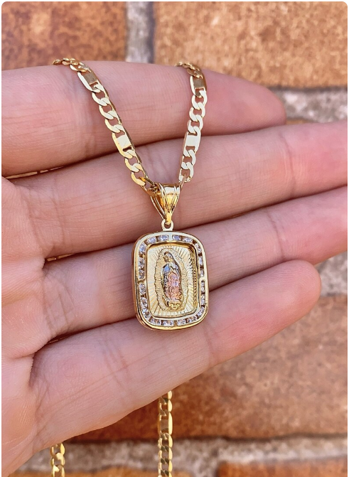 14K Gold Filled Virgencita de Guadalupe Necklace Chain 24" Pendant Jewelry Stylish Mens