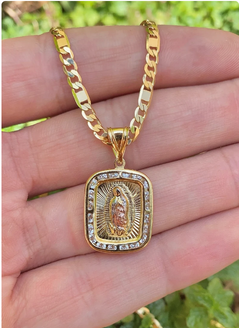 14K Gold Filled Virgencita de Guadalupe Necklace Chain 24" Pendant Jewelry Stylish Mens