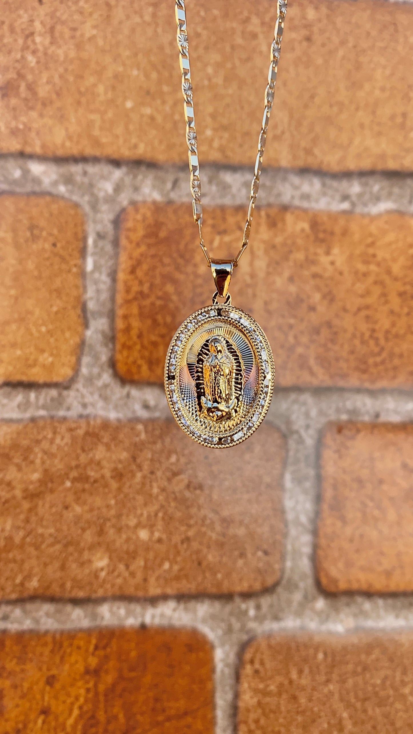 14K Gold Filled Virgen de Guadalupe Necklace CZ Valentino Chain Virgin Mary Pendant 20"