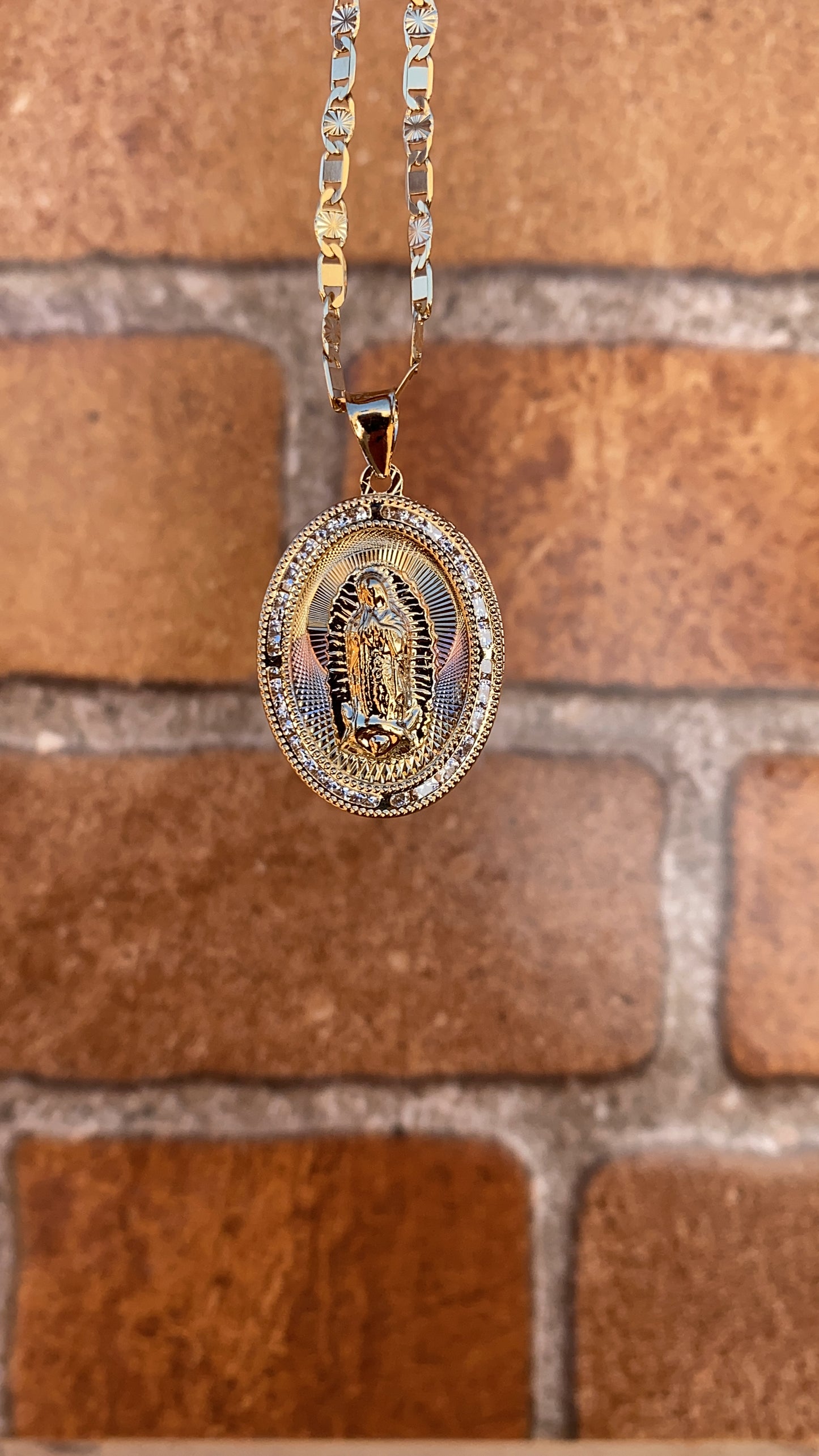 14K Gold Filled Virgen de Guadalupe Necklace CZ Valentino Chain Virgin Mary Pendant 20"