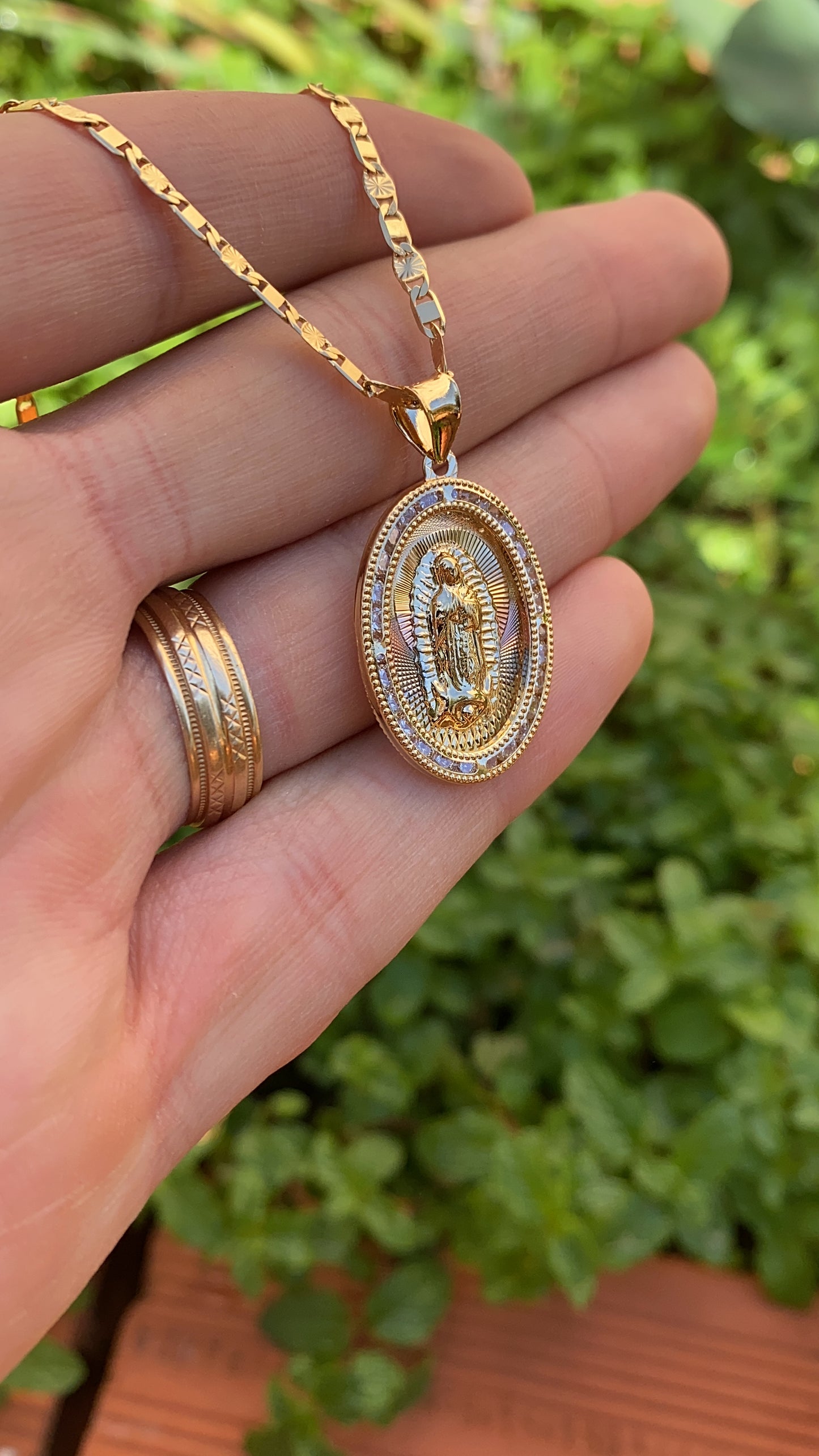 14K Gold Filled Virgen de Guadalupe Necklace CZ Valentino Chain Virgin Mary Pendant 20"